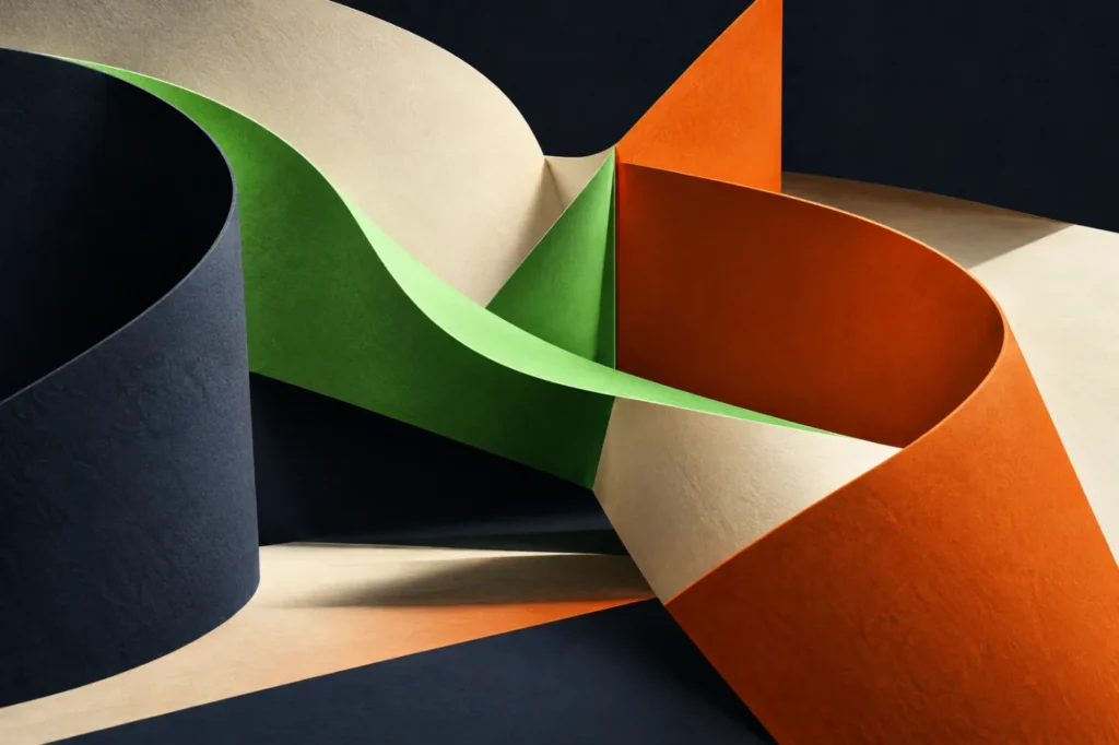 Escultura editorial de papel que representa decisiones vistas desde distintos ángulos